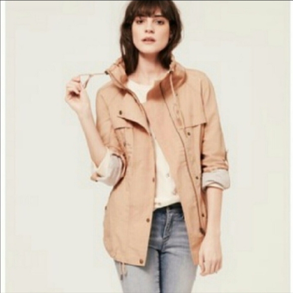 Loft Soft Peach Pink Anorak Utility Jacket Women's Medium M Drawstring Toggle - Picture 1 of 12